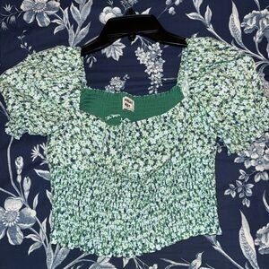 Aritzia Green Floral Crop Top